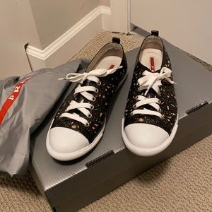 Prada Sport Black Leather/Lace Look Sneakers
